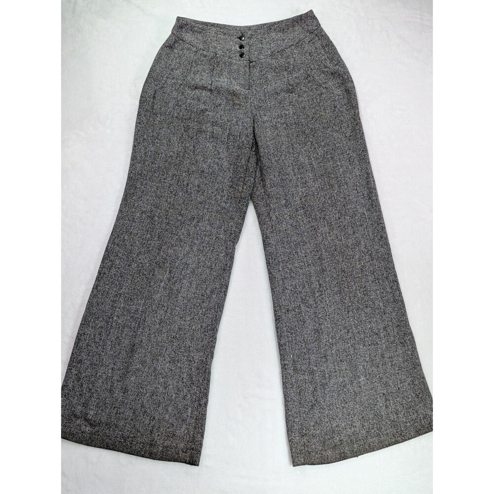 Newport News Sz 2 Black/White Wide Leg Mid Rise Herringbone Tweed Pants VTG Y2K